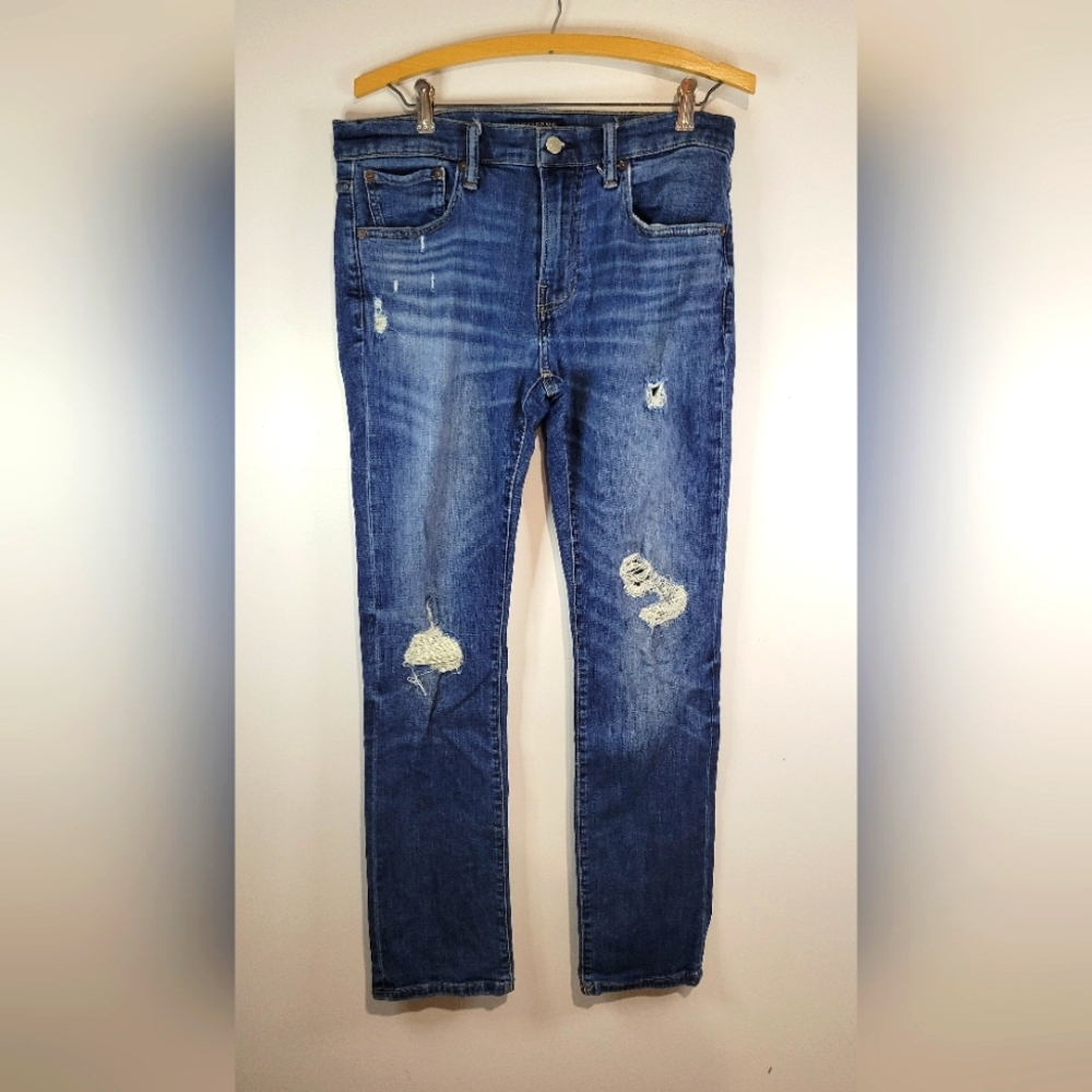 Lucky Brand Womens Blue Distressed Jeans Medium Wash Straight Leg Size W29 L32.